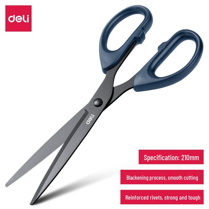 Deli Rustproof Black Blade Large Scissors, Stainless Steel Safety Scissors for Office and Household Paper Cutting