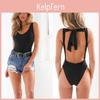 Elegant V Neck Backless Bandage Tie Knot One-piece Solid Swimsuit Swimwear For Women