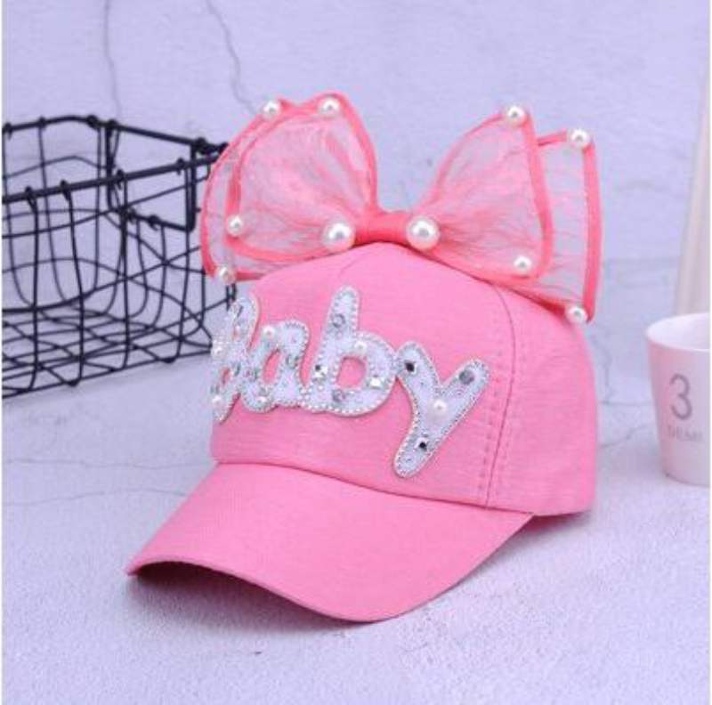 Baby Mädchen Baseballmütze Bowknot Buchstaben Perlen Dekoration Sonnenschirm Hut Kinderhüte