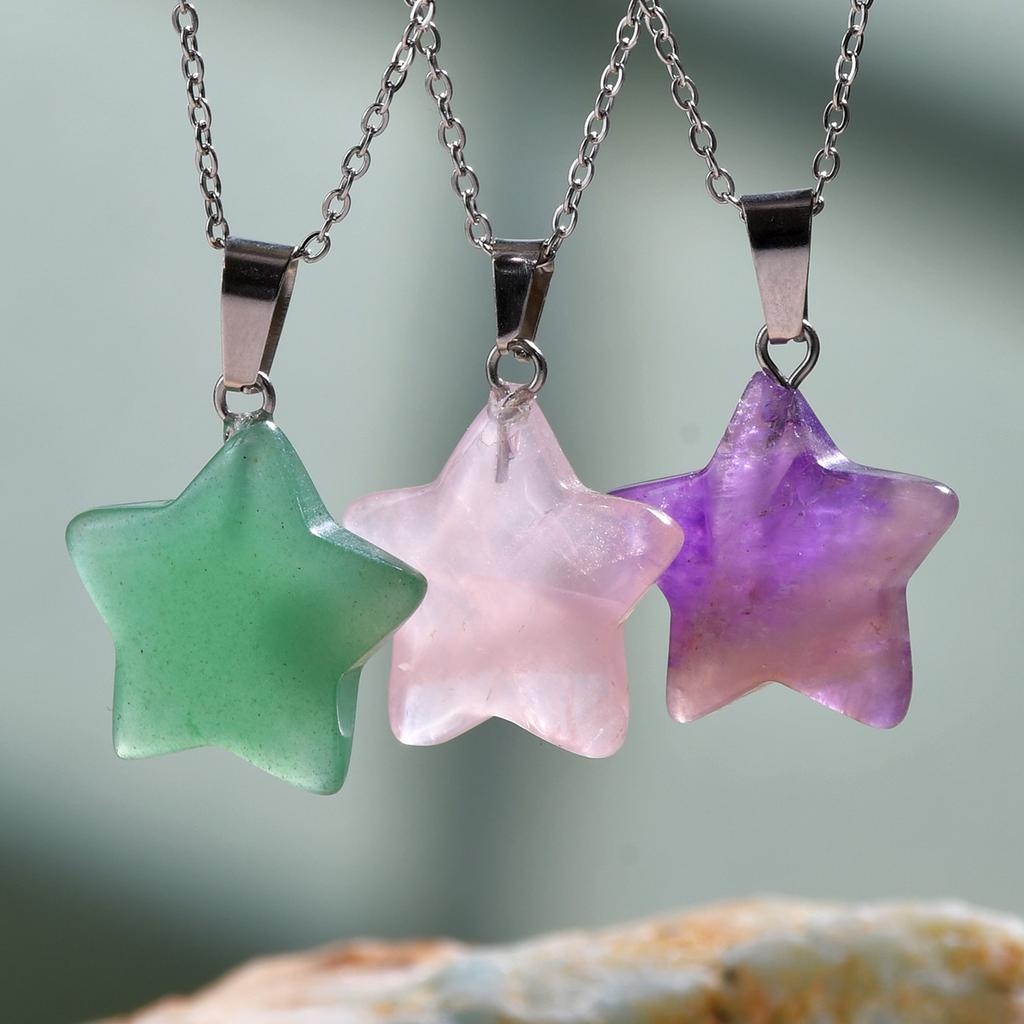 1pc Natural Stone Pendant Five-pointed Star Shape Amethyst Lapis Lazuli Lady Charm Necklace Jewelry Gifts Pendant