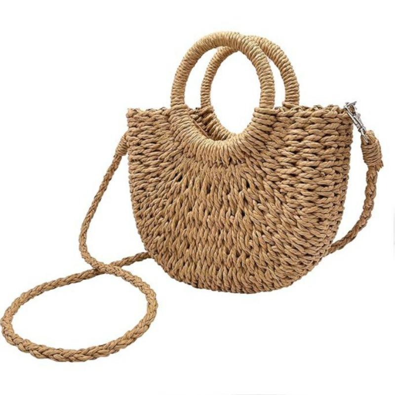 New Versatile Straw Woven Bag Crossbody Handwoven Bag Vacation Beach Bag Women's Tote Bag Portable Vegetable Basket Women's Bag