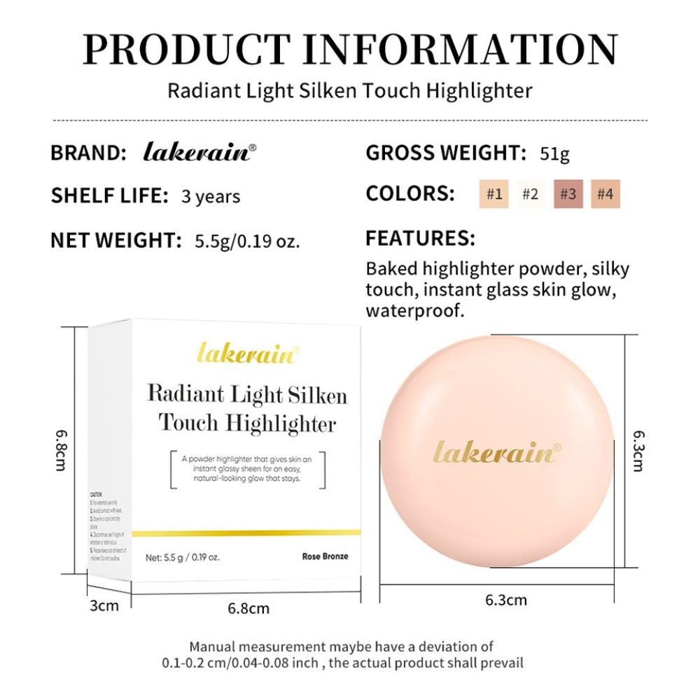 Radiant Light Silken Touch Highlighter, Baked Powder Luminous Glow Highlighter Makeup Palette with Mirror, 4 Buildable Shimmer Shades, Glass Skin