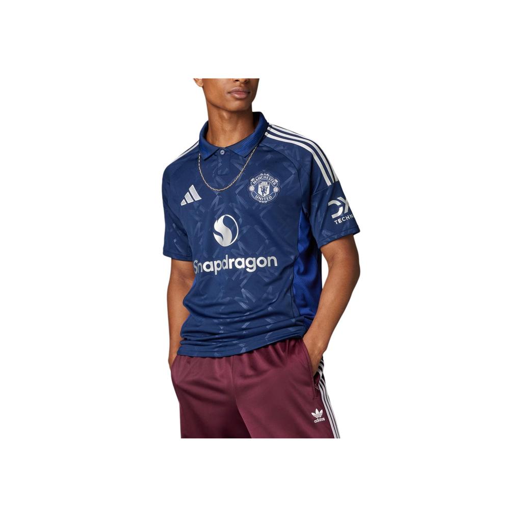 adidas Manchester United SS24 Fashion Logo Polo Short Sleeve Away Football Shirt Men Tops Night-Indigo IU1390