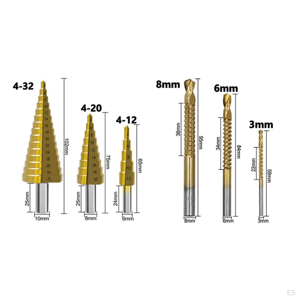 6 Pieces Multiple Hole Stepped Up Bits Opener High Speed Steel Drill Cone for Aluminium