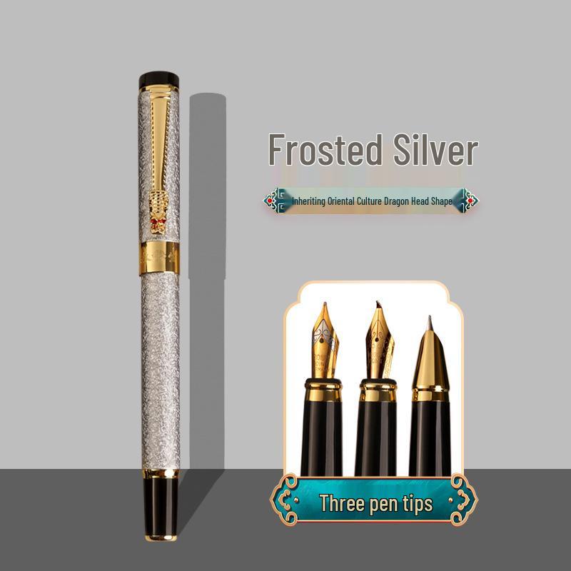 Dragon Calligraphy Fountain Pen Set: 3-Piece, Metal, Ideal for Students, Business, and Art - Unisex Design