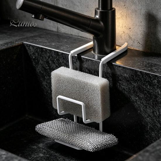 Double Layer Storage Rack Kitchen Sink Sponge Holder, Iron Faucet Organizer, Rustproof Rust Proof Shelf Hollow Design for Dish Soap And Cleaning