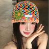 Korean Style Colorful Dopamine Hollow Flower Knitted Hat for Women Summer Versatile Light Handmade Crochet Pullover Beanie Caps