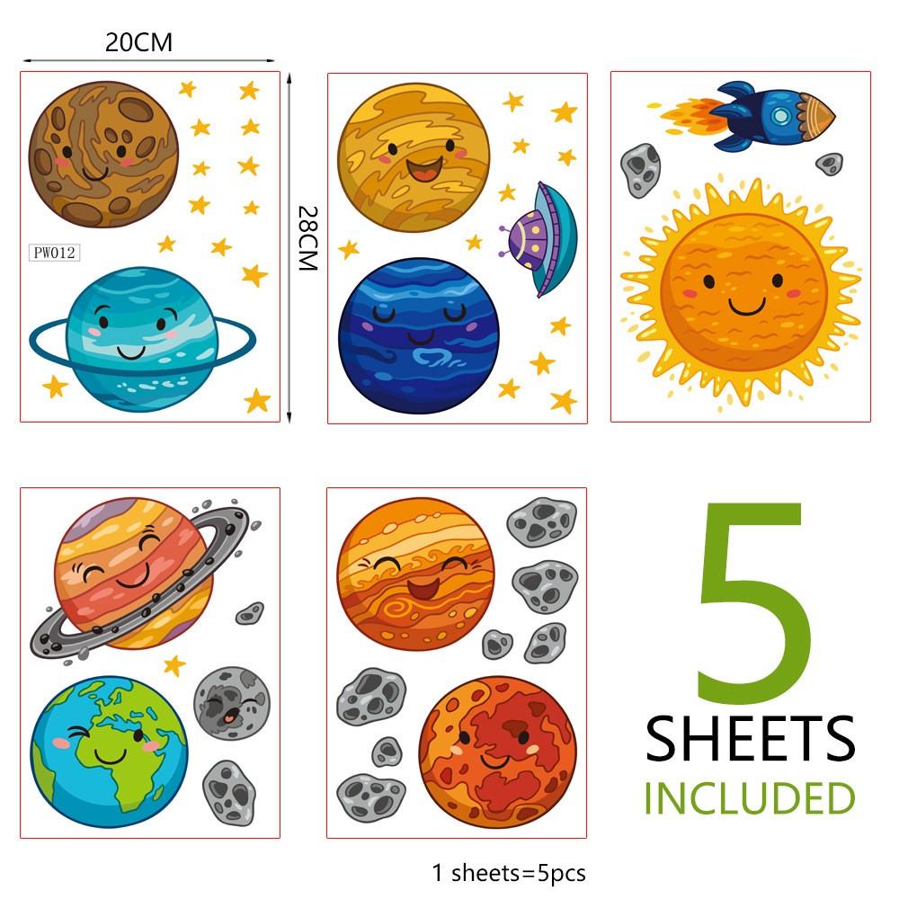 5 Sheet Wall Stickers Children Kid Bedroom Planet Sun Space Solar System