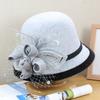 New British Top Hat Women's Autumn and Winter Woolen Mesh Leaf Flower Pot Hat Socialite Retro Felt Hat
