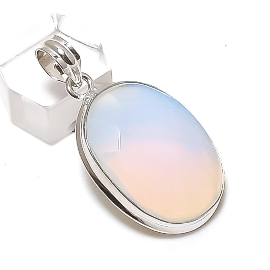 Natural Milky Opal Gemstone 925 Sterling Silver Jewelry Pendant 1.77" P0o38