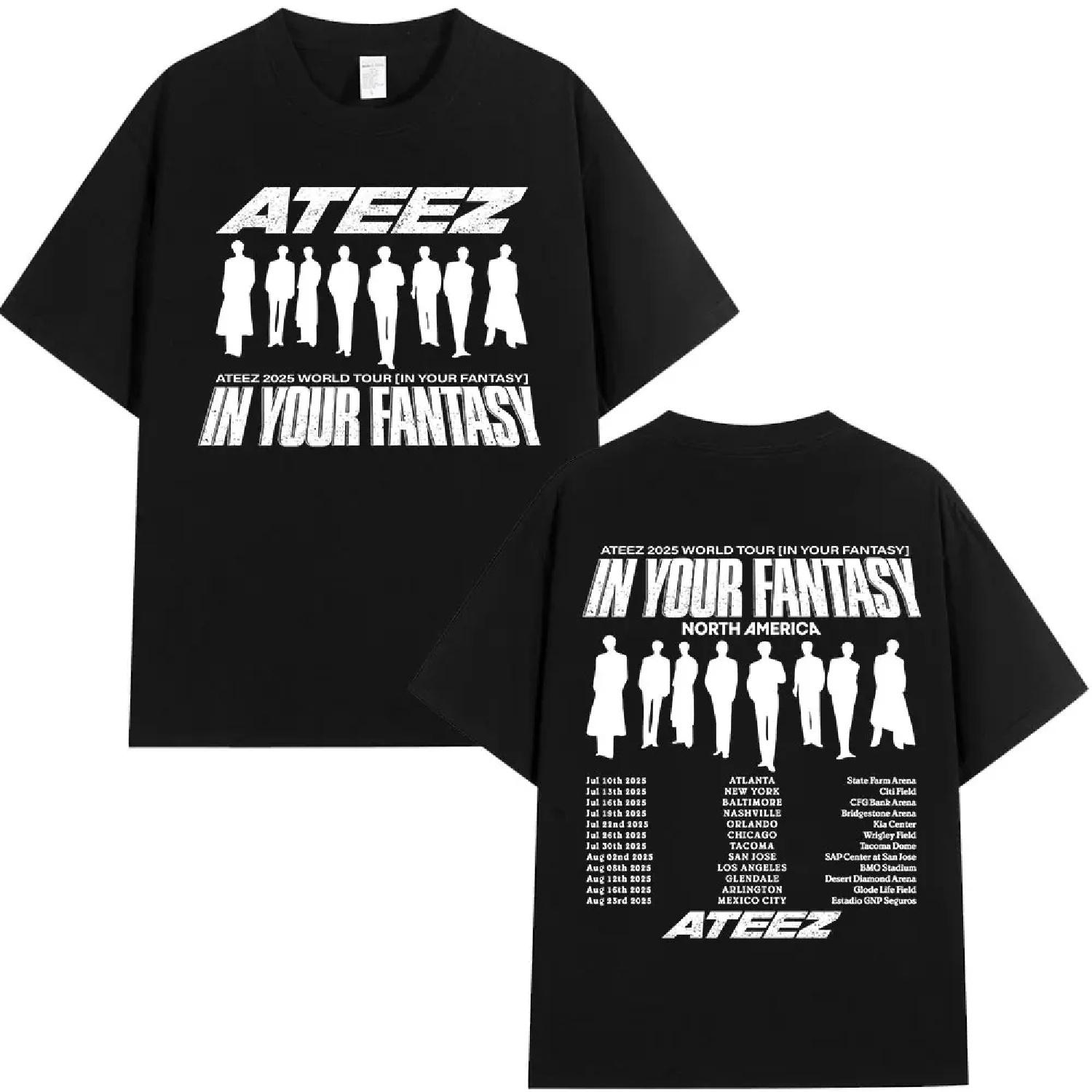 Ateez 2025 World Tour in Your Fantasy Tour T Shirt Korean Kpop Fashion T-shirt Men Women Clothing Cotton Short Sleeve T-shirts S чёрный