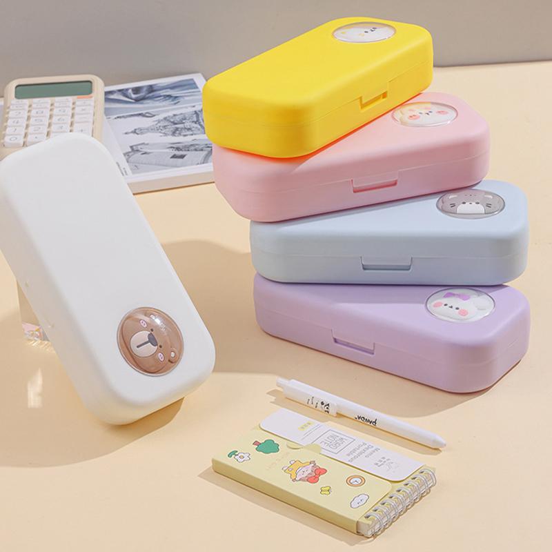 Kawaii Morandi Simple Pencil Case Student Large Capacity Double-Layer Pencil Case Cartoon Stationery Organizer School Supplies