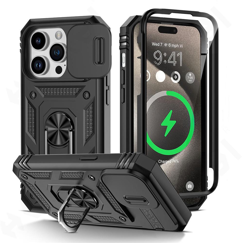 Custodia per iPhone 15 14 13 12 11 Pro XS Max XR 8 7 Plus fotocamera scorrevole grado militare protezione armatura rotazione di 360 gradi armatura copertura