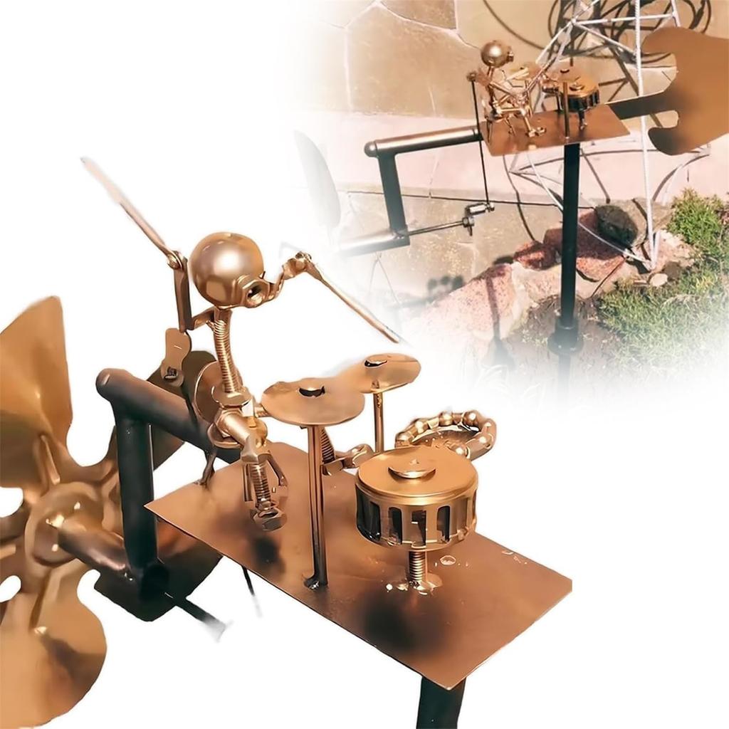 Handmade Metal Drummer Windmill, Drummer Windmill Garden Decoration, Percussionist Music Figurines,Fun Wind-Powered Sculpture