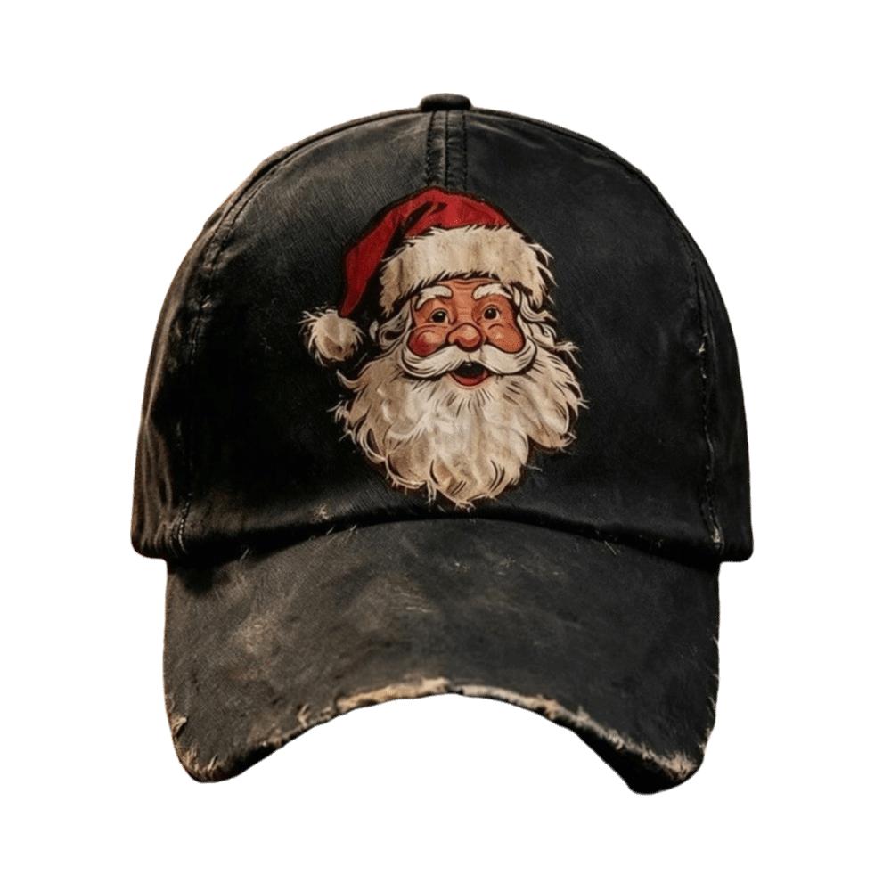 56-60cm Adjustable Distressed Christmas Baseball Cap Polyester Retro Santa Claus Hat  Adults