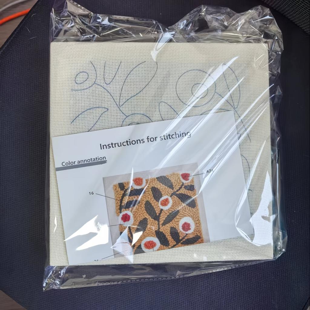 1 Set Punch Needle Beginner Kit with Adjustable Plastic Punches, Mixed Color Yarn, All Seasons Flower Theme Crafting Set, Complete Material Included