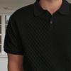Men Tops Lapel Short Sleeve Solid Color Tee Shirt with Jacquard Decoration Jacquard Fabric Solid Color Tops