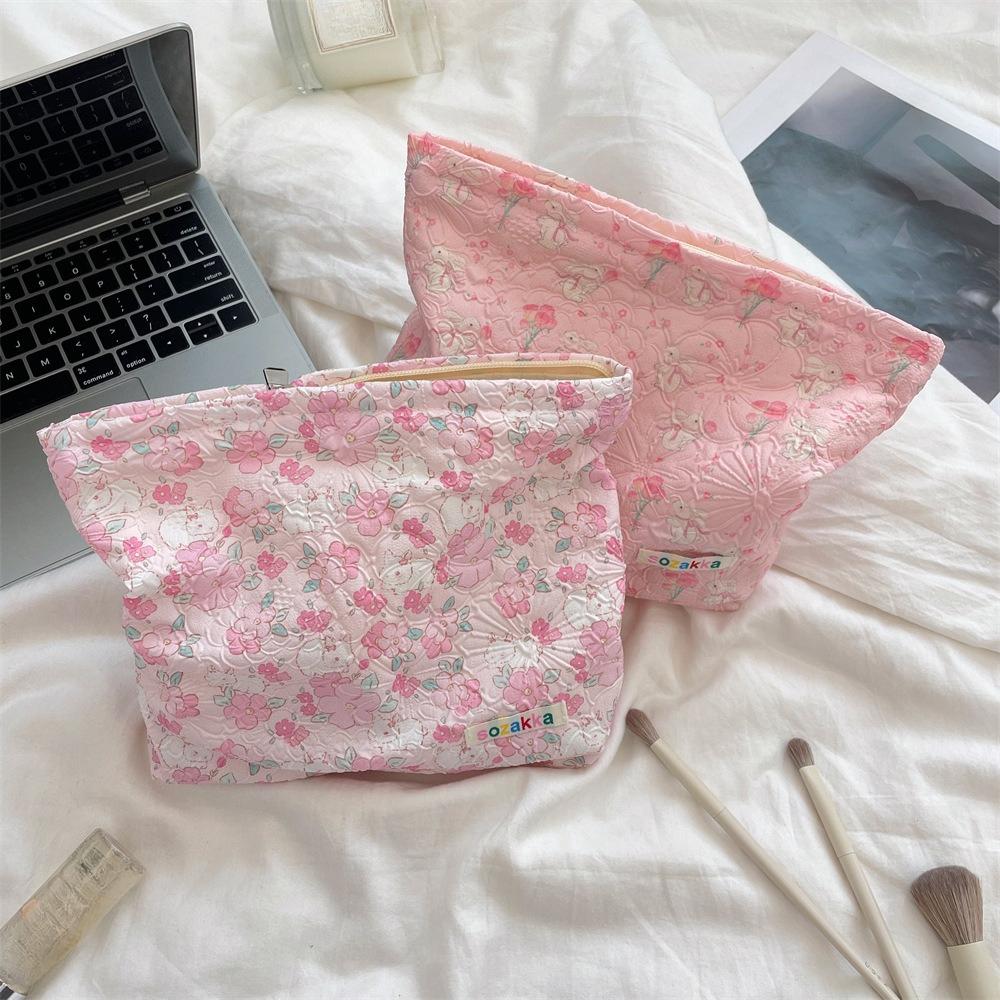 Large Capacity Cute Cartoon Flowers Makeup Bag for Women Travel Cosmetic Organizer Storage Pouch