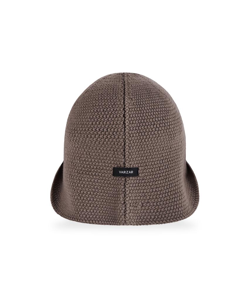 Bajal Va Patch Wide Brim Knit Bucket Hat Warm Taupe