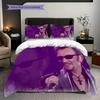 Johnny Hallyday Leben Tod Bettwäsche (1 Bettbezug + 2 Kissenbezüge, ohne Füllung) 2D flaches Weihnachts-Geburtstagsgeschenk Bettbezug und Kissenbezug