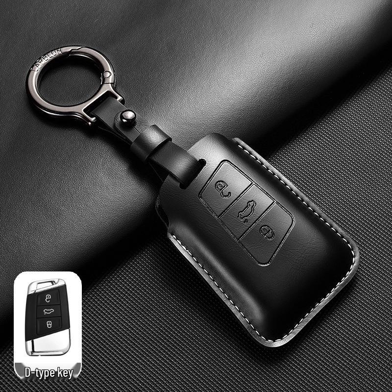 Leather Key Case for Volkswagen Models: T-Cross, Lavida, Lamando, Bora, Tiguan, Sagitar, Polo, Magotan, Passat, Tharu