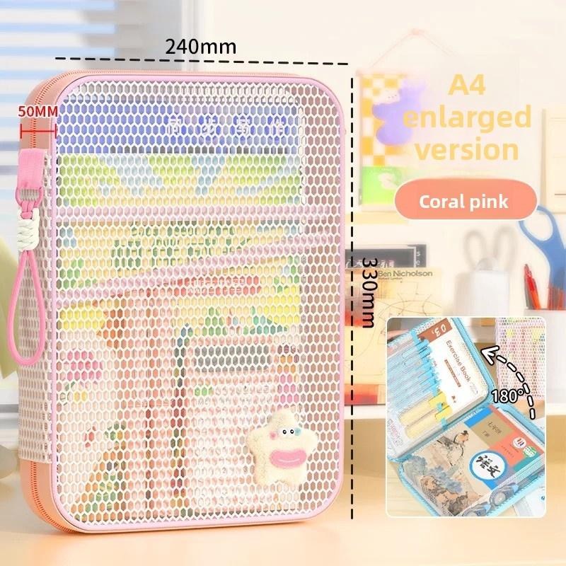 A4 Stationery Storage Bag Double-Layer Mesh Zipper Bag Large Capacity Organizer Folders School Office Supplies Stationary Bag 840₽