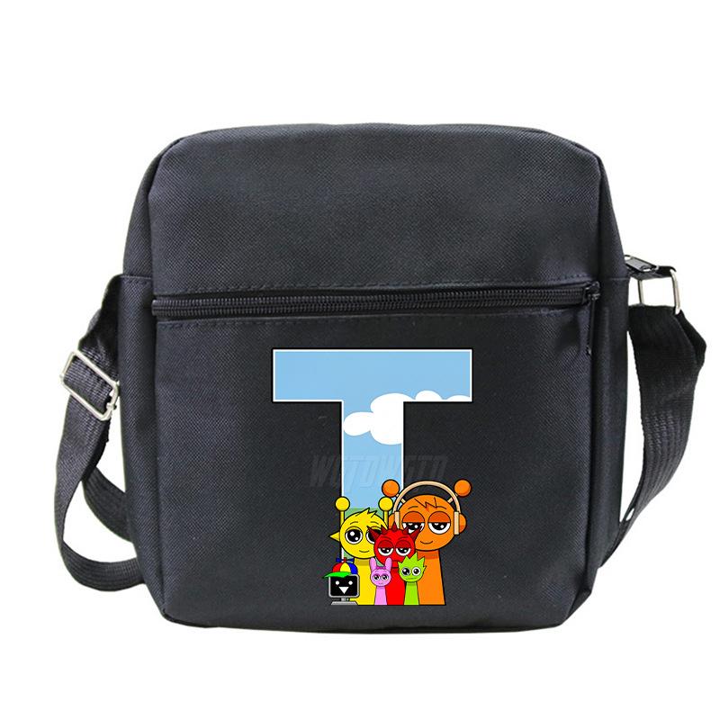 Fashion Children'S Shoulder Bag 26 Letters Personalized Printing Rhythm Box Black Messenger Bag Stationery Bag