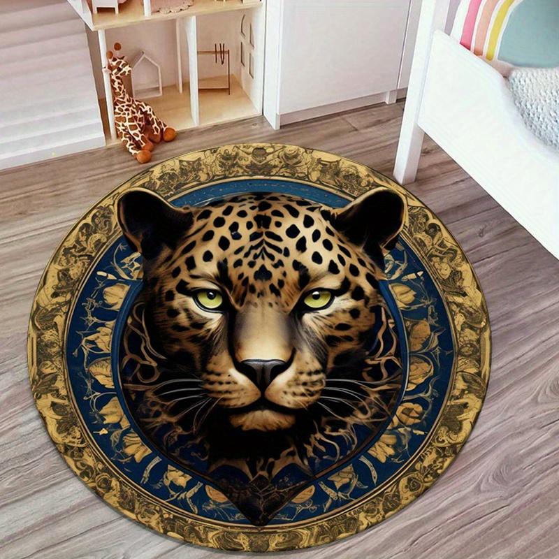 Luxury Gold Leopard Print Door Mat, Modern Animal Texture Non-Slip Rug, Washable Decor Carpet for Living Room Game Room