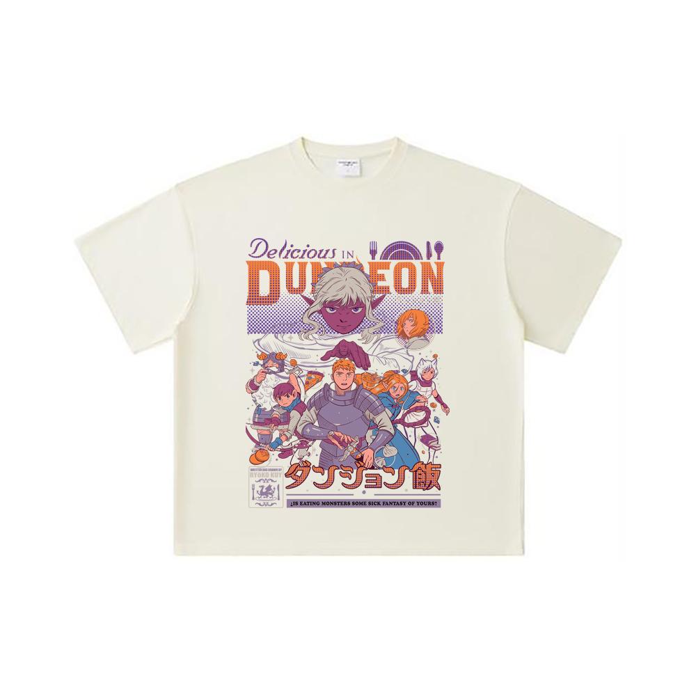 260 GSM Doppelgarn 32er Zählart 100% Baumwolle Delicious in Dungeon V2 Aufdruck Unisex Schweres Baumwoll-T-Shirt