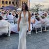 European Style 2026 Elegant Sexy Halter Pleated Hollow Backless Evening Gown Skirt