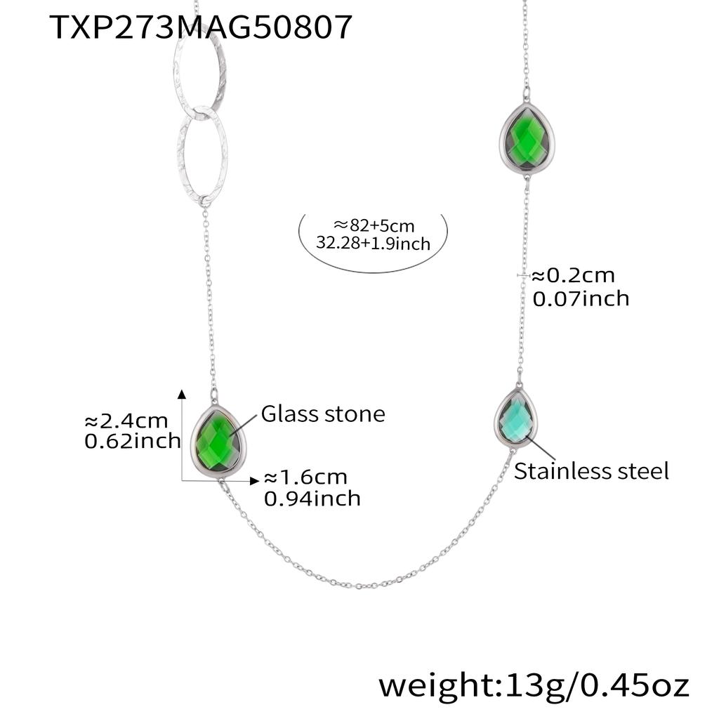 82cm Long Sweater Chain Necklace In Stainless Steel 18k Gold Plated With Shiny Droplet Faceted Glass Stone Necklaces For Women