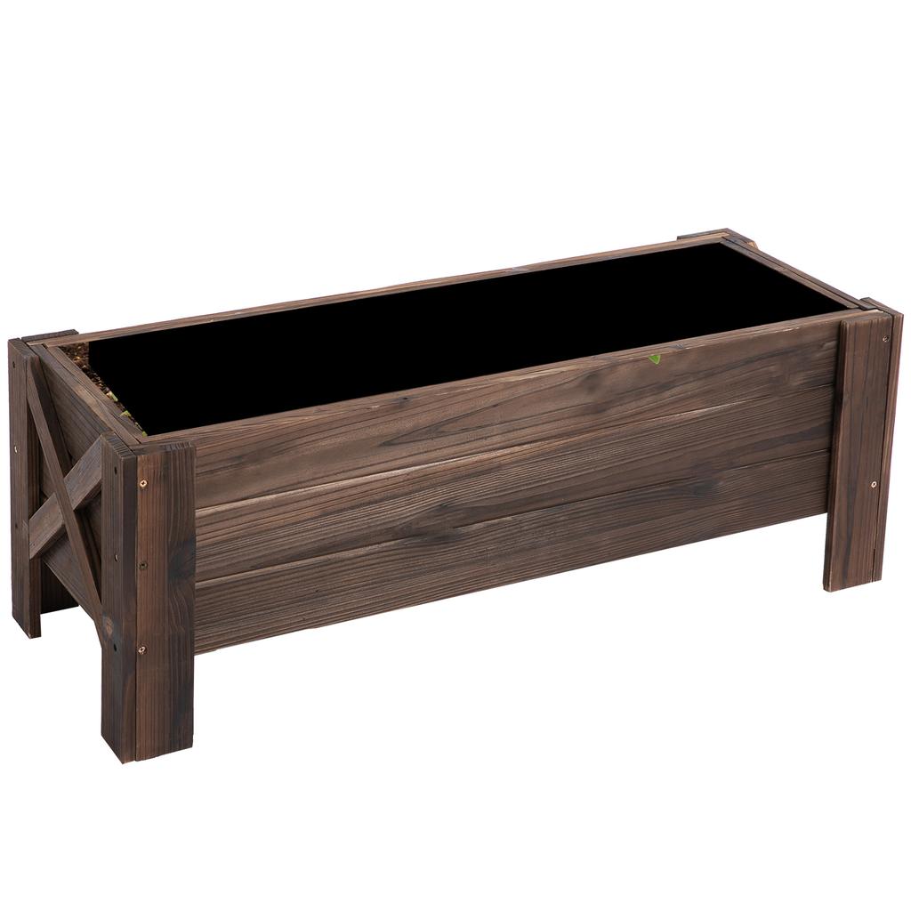 58L Garden Raised Bed Planter Grow Containers for Outdoor Patio Plant Flower Vegetable Pot Fir Wood, 100 x 36.5 x 36 cm, Carbonized Colour