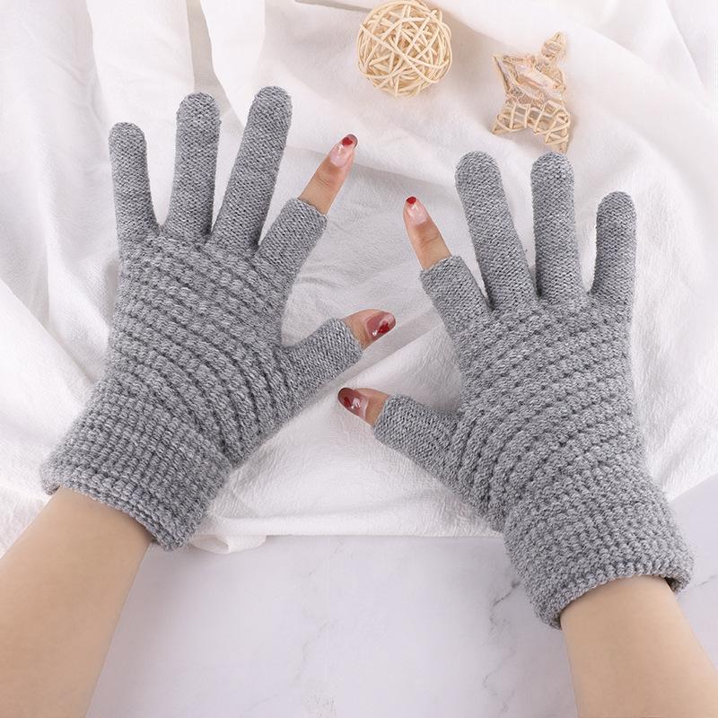 

Перчатки с двумя пальцами для офиса и письма, зимние вязаные перчатки с половиной пальцев для мужчин и женщин, перчатки для студентов из искусственного кашемира One Size