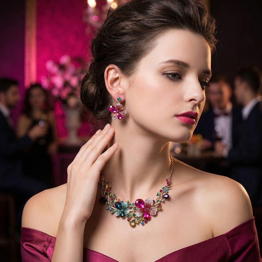 Kristall Halskette Ohrringe Set Exquisites Kristall Halsketten Set Braut Strass Schmuck Set Damen