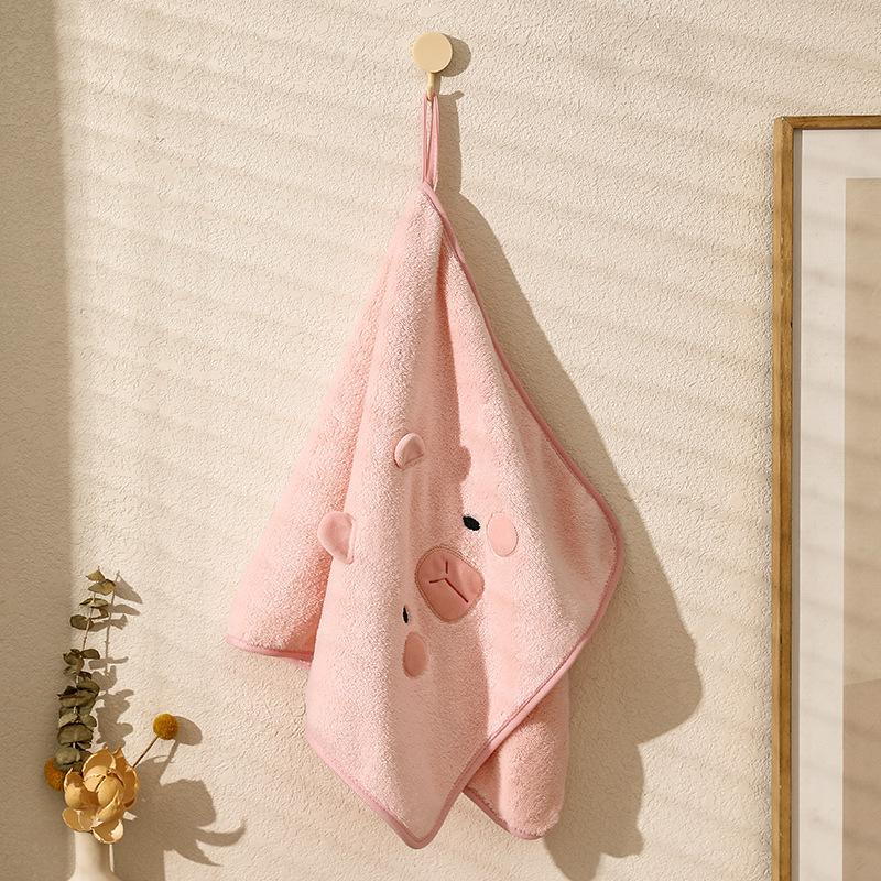 Capybara Coral Velvet Towel, Water-absorbing and Quick-drying Thickened Square Towel, Hanging Handkerchief Without Shedding