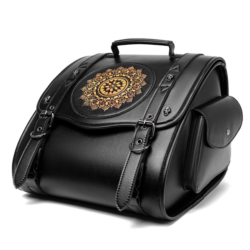 Retro Punk Motorcycle Seat Bag Strong PU Leather Waterproof Tool Storage Easy Mount Side Bag for Bike Riding