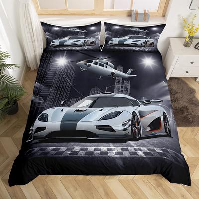 Juego de Cama Infantil Individual de Coche Deportivo para Niños Adolescentes, Funda Nórdica de Coche de Carreras para Decoración de Habitación de Niños Adolescentes, Juego de Cama de Coches de Carreras