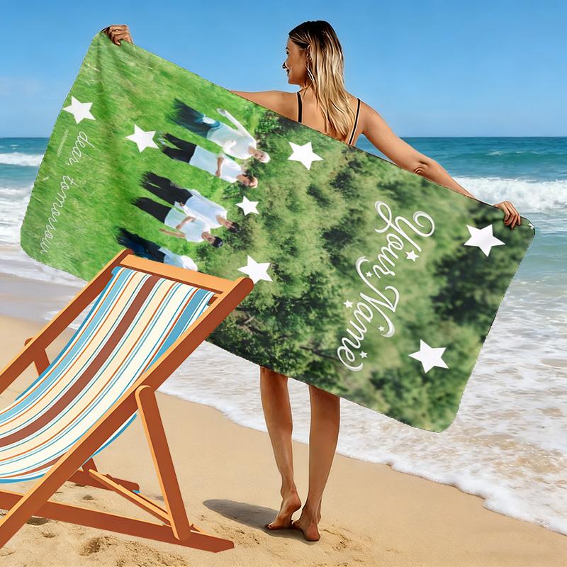 Name Custom TXT Print Beach Towel, Large Soft Quick Dry Towel for Beach Camping Swimming