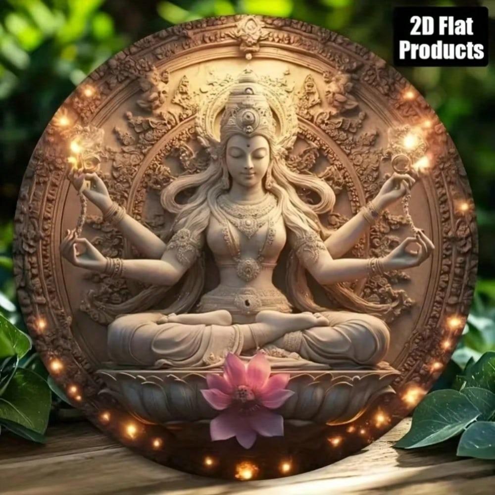 2D Flat Guanyin Round Metal Wall Art Decor For Bar Kitchen Cafe Office Halloween Holiday Gift