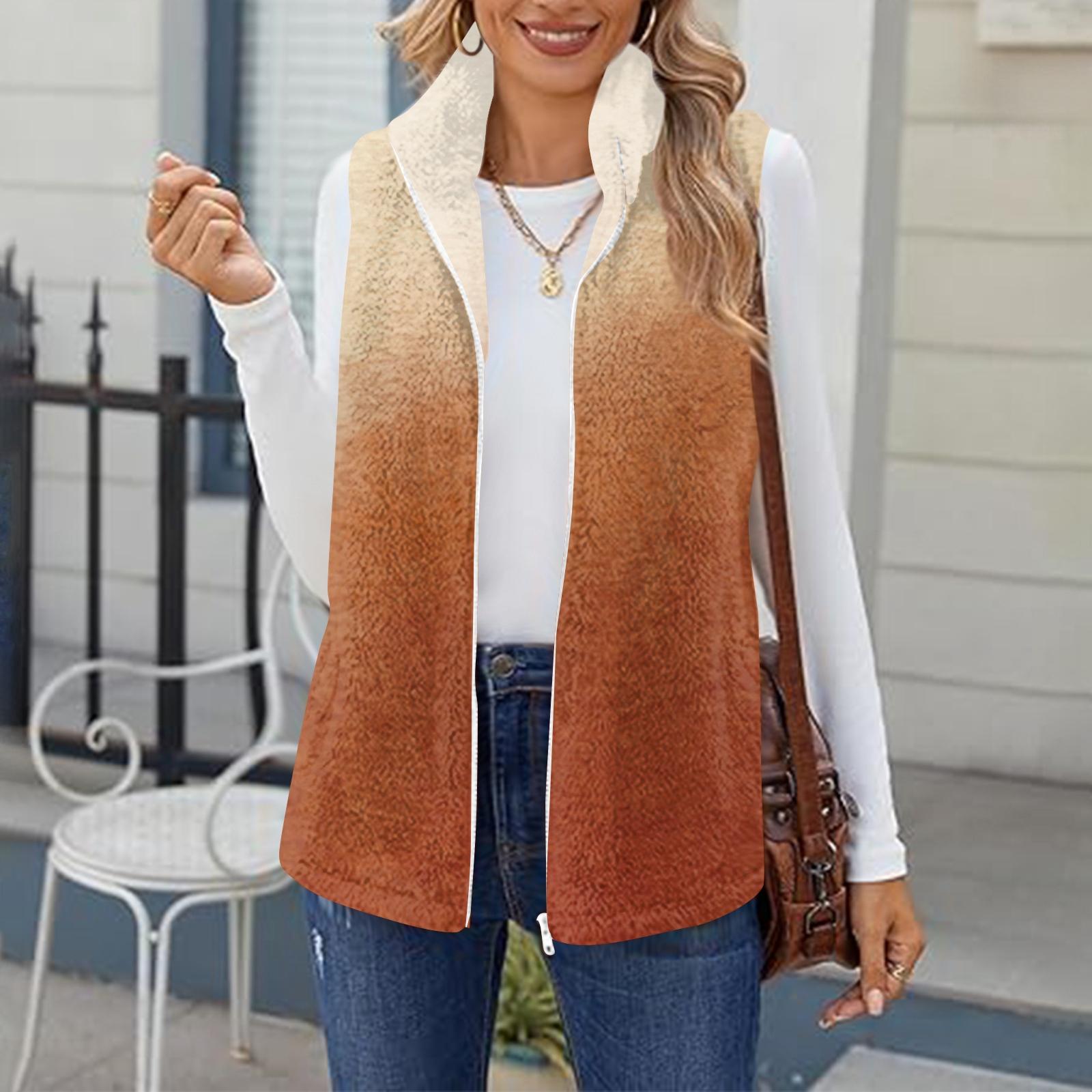 

Жіночий модний та теплий флісовий кардиган-жилет з градієнтним принтом XXL помаранчевий