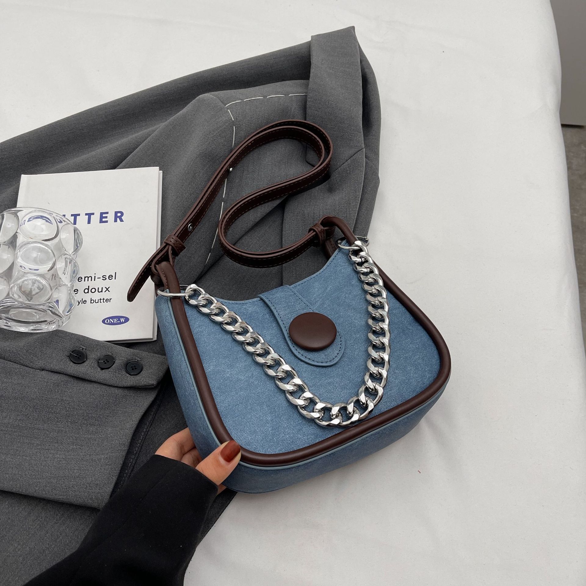 

Осенняя сумка через плечо для женщин, новая дизайнерская сумка из хлопка и ПУ-джинса, модная сумка на одно плечо для поездок на работу