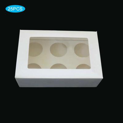 25Pcs Cupcake Box Range 6 Hole Window Face Wedding Birthday Party Christmas Gift