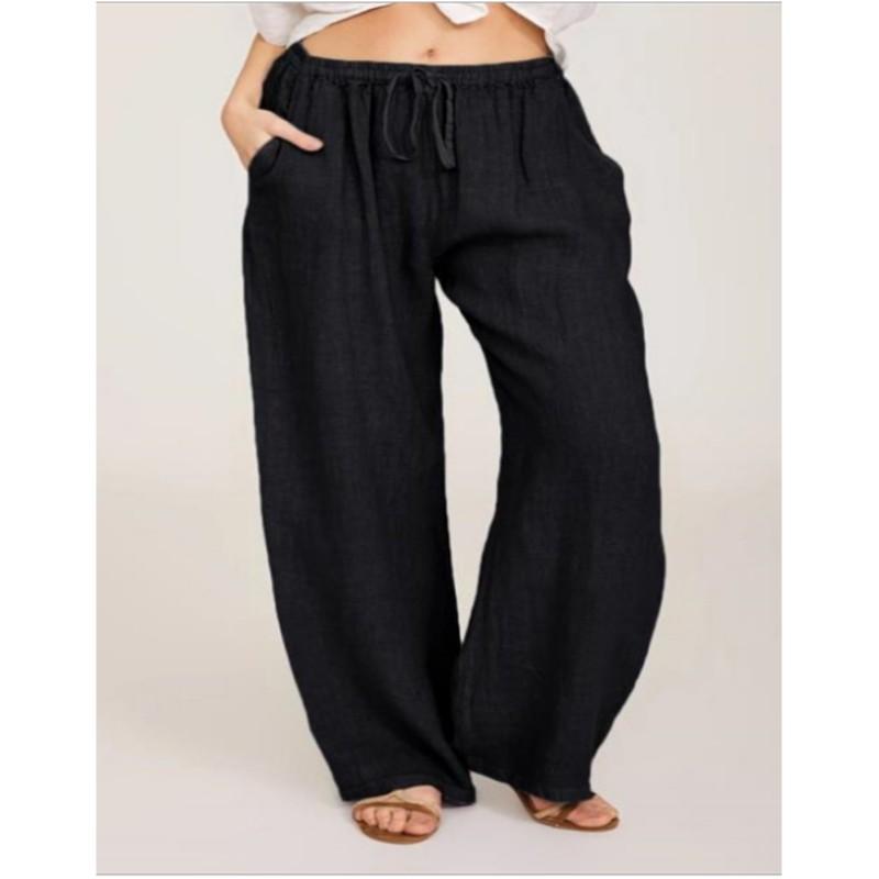 Women's Spring and Summer Solid Color Cotton Linen Casual Pants Temperament Elegant Commuter Pants