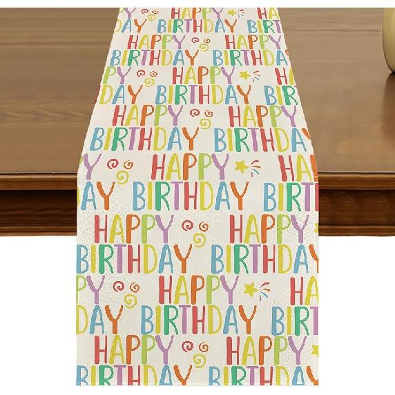 Happy Birthday Colorful Table Runner 13x72 Inch Kitchen Dining Table Decor for Indoor Outdoor Farmhouse Home Party Decoration ZQ145
