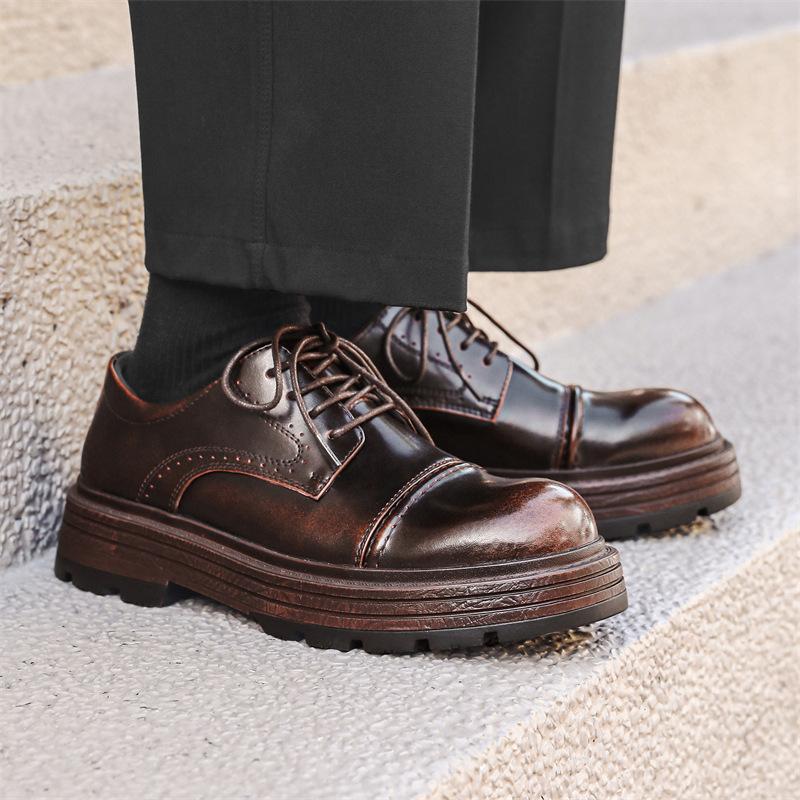 Fashion Men Luxury Fashion Wedding Party Dress Platform Shoes Lace-up Original Leather Derby Shoe Brown Sneakers Gentleman Footwear Male