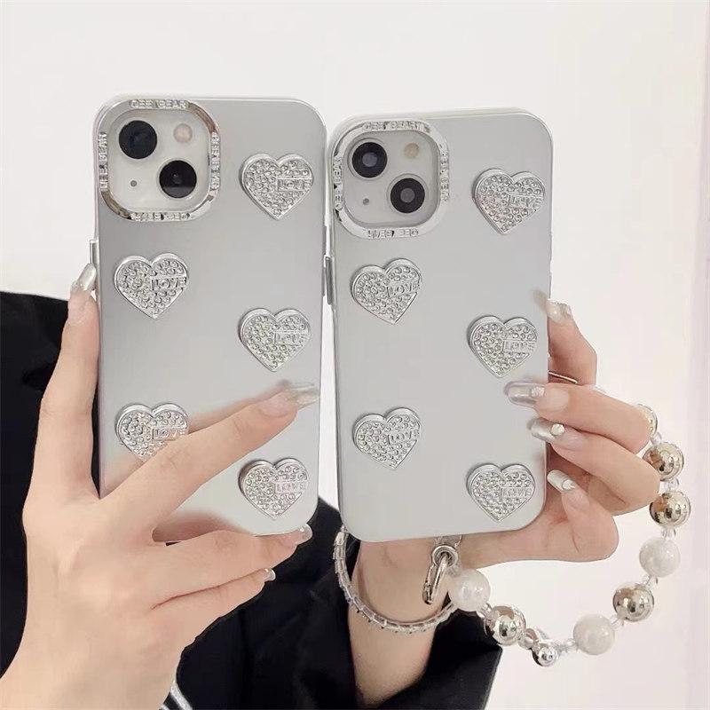 Luxuriöse 3D-Silber-Love-Armband-Hülle für iPhone 15 14 13 12 11 Pro Max XS XR All-Inclusive-Fallschutzhülle