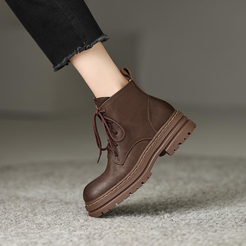

Модные британские ботинки на платформе для женщин, осень-зима, новые дизайнерские повседневные ботильоны, женская мода, однотонные кожаные туфли для женщин 39 коричневый