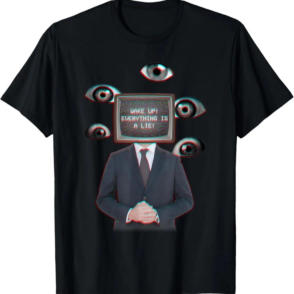 Weirdcore Aesthetic TV Head Eyes Wake Up Everything Is A Lie T-Shirt