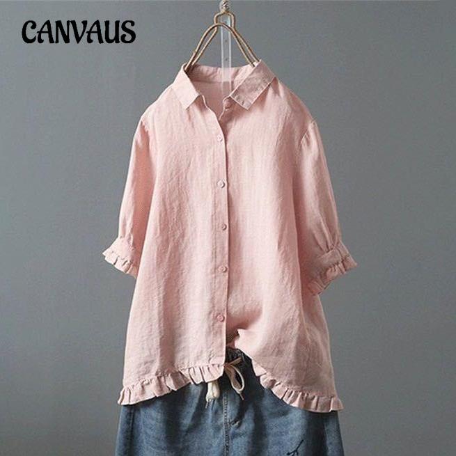Women's Plus Size Shirt Casual Single Breasted Ruffle Short Sleeve Shirt