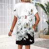 Women's Fashionable Floral Print V-neck Short Sleeved Pocket Casual Pullover Dress